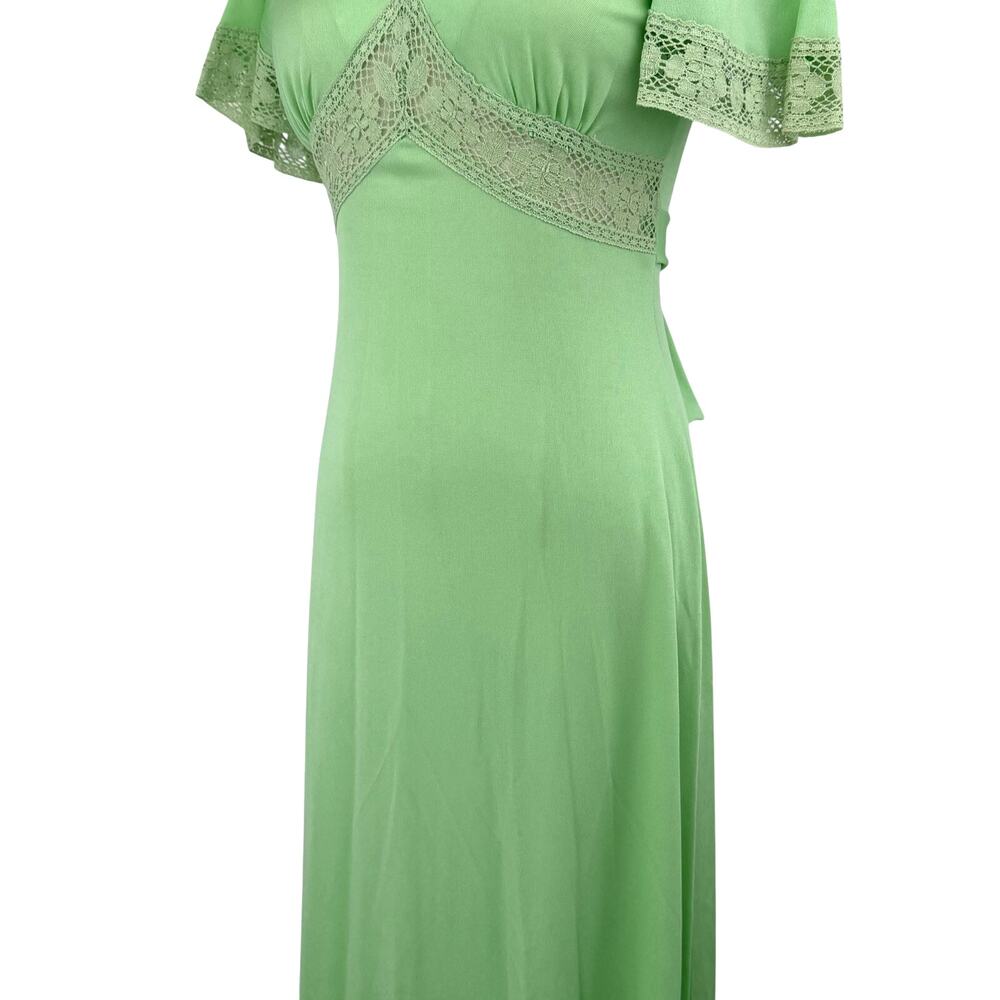 Vintage 70s Green Maxi Dress Lace Empire Waist Small ILGWU JCPenney Prairie Boho - Picture 4 of 11